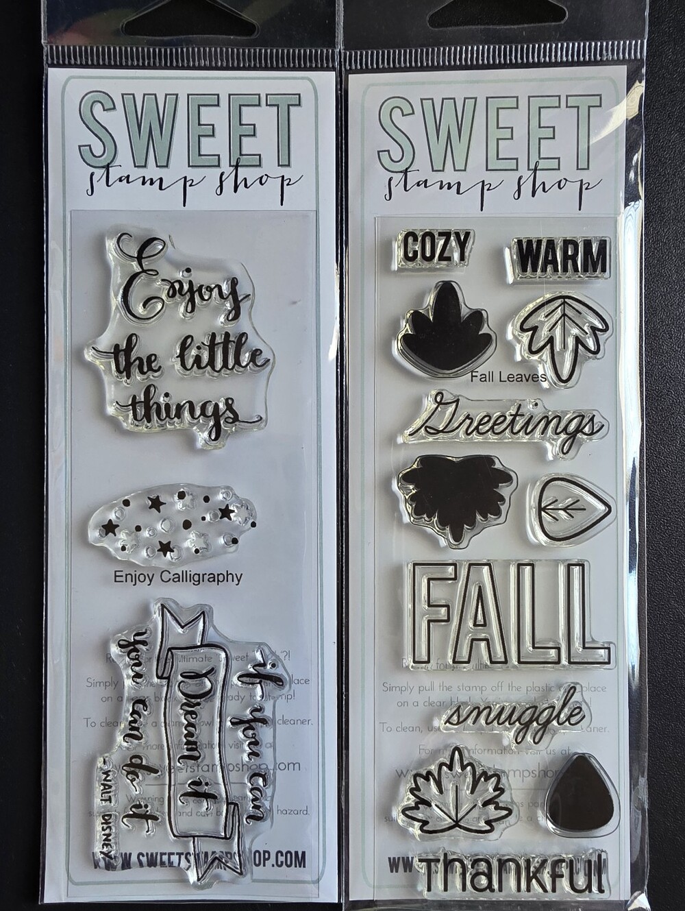 NIP Sweet Stamp Shop Polymer stamps Fall Leaves and Enjoy Calligraphy Rare